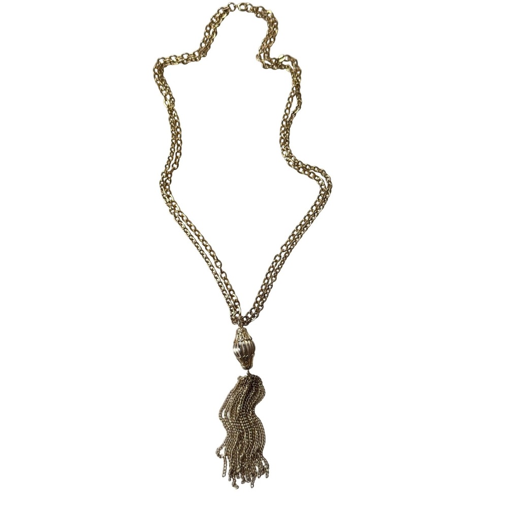 Vintage Gold Tassel Necklace Double Strand Chain Boho Festival Classic Glam - Picture 7 of 10